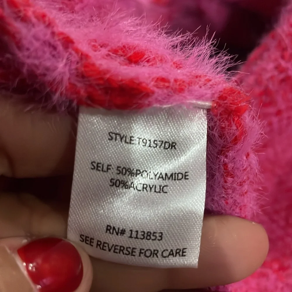 SUGAR LIPS Chevron Cheshire Eyelash Pink Red Crop Print Fuzzy Sweater - Size S - Picture 5 of 12
